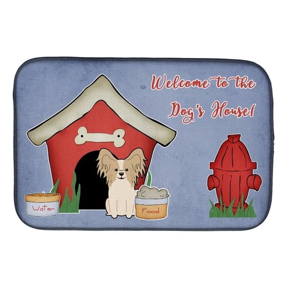 Dog House Collection Papillon Sable White Dish Drying Mat