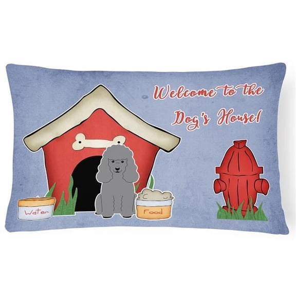 Dog House Collection Poodle Silver Canvas Fabric Decorative Pillow
