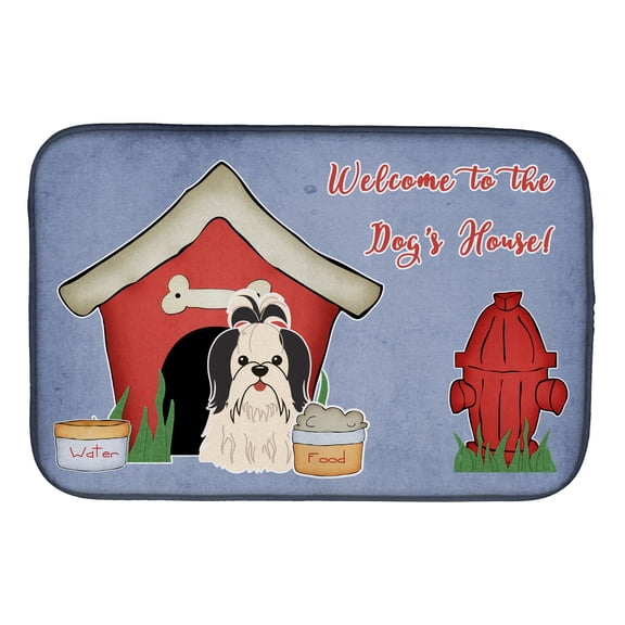 Dog House Collection Shih Tzu Black White Dish Drying Mat