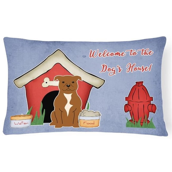 Dog House Collection Staffordshire Bull Terrier Brown Canvas Fabric Decorative Pillow