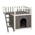 Dog House Feral Cat House Outdoor and Indoor, 2Level Wooden Cat House Kitty Shelter with Stairs