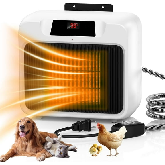 Dog House Heater With Thermostat,Heated Dog House With 6FT Anti Chew Cord and 2 Heating Mode (300/600W), Safe Pet House Heater for Dogs Chicken Coops Rabbits