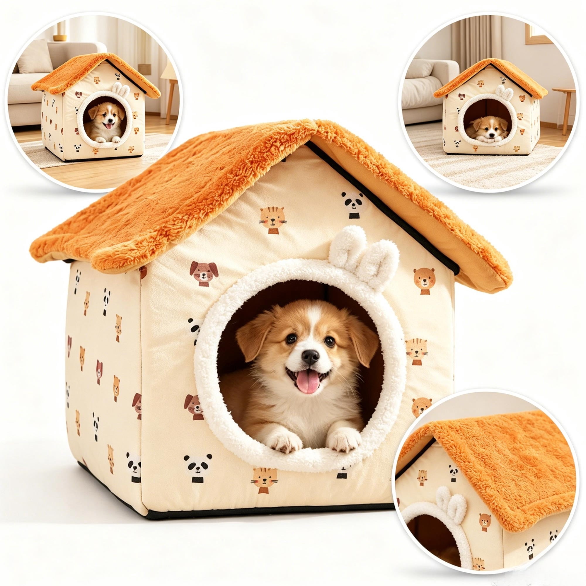 Dog House Indoor,Indoor Pet Tent House Bed Foldable Non-Slip Base,Roof