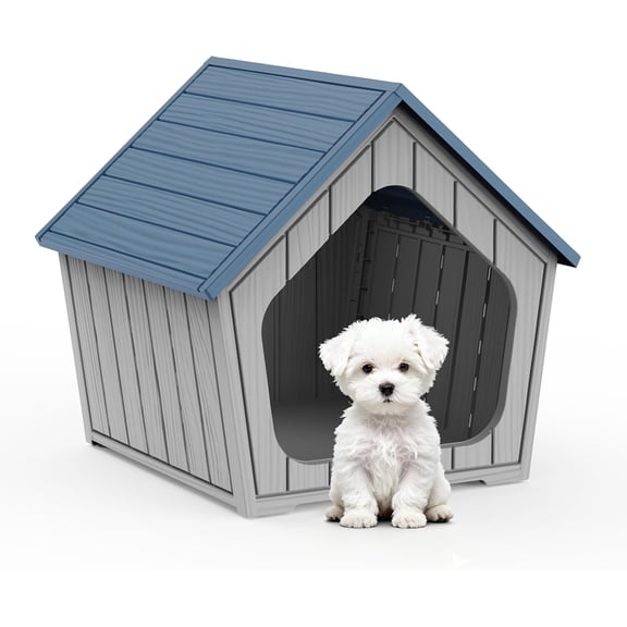Dog House Indoor Outdoor Cat House Animal Shelter Water Resistant Easy Assembly Sturdy Dog Kennel with Air Vents and Elevated Floor(Blue&Grey, 23.4 * 22.6 * 22.8in)