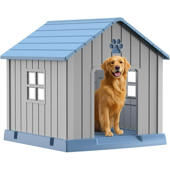Dog House Indoor Outdoor Dog Kennel for Small Medium Large Dogs Weather Water Resistant Pet House with Air Vents and Elevated Floor (Blue, 31.18 * 33.7 * 32.52)