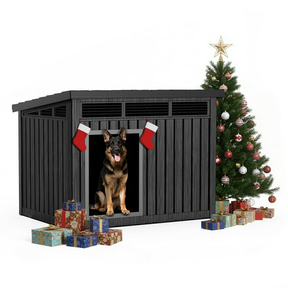EasyUp Dog House for Both Indoor and Outdoor with Weatherproof Roof Removable Floors for Medium to Large Dogs Interior Space (Black, Large (42.87 * 32.95 * 31.61''))