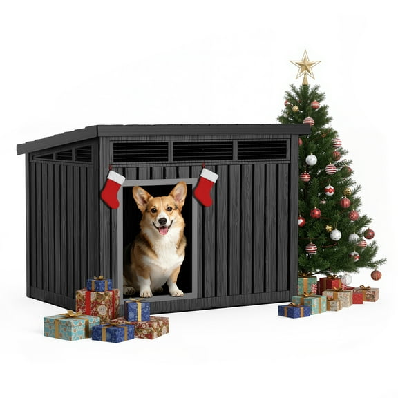 EasyUp Dog House for Both Indoor and Outdoor with Weatherproof Roof Removable Floors for Medium to Large Dogs Interior Space (Black, Medium(32.2 * 25.12 * 24.13''))