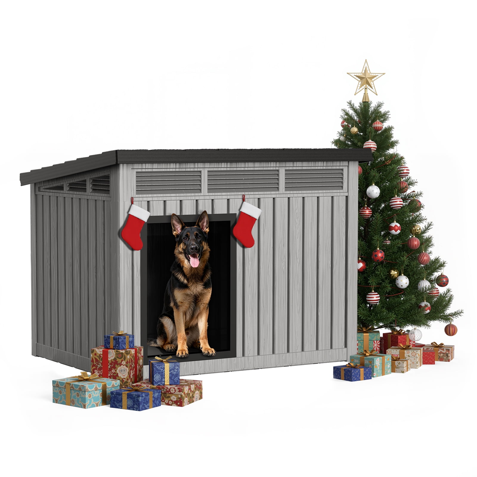 Dog House for Both Indoor and Outdoor with Weatherproof Roof Removable Floors for Medium to Large Dogs Interior Space (Grey&Black, Large )