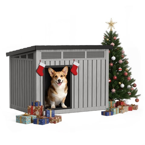 Dog House for Both Indoor and Outdoor with Weatherproof Roof Removable Floors for Medium to Large Dogs Interior Space (Gray, Medium(32.2 * 25.12 * 24.13''))