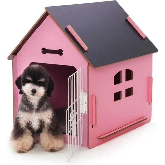 Dog House Indoor for Small Dogs or Cats, Cozy Wooden Design, Small Indoor Bed House, with Air Vents and Elevated Floor Warm Dog Cave (Large Pink)