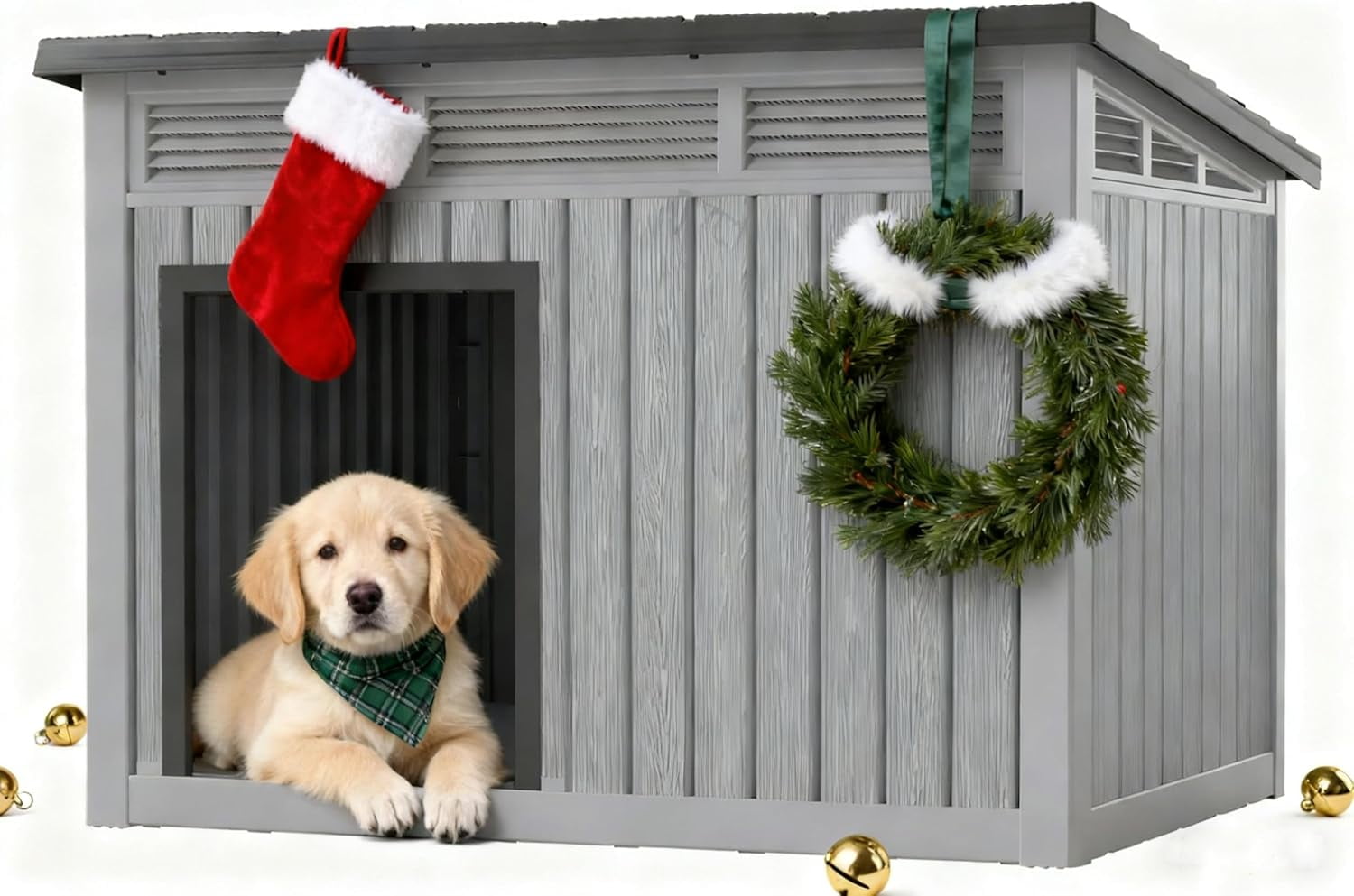 Dog House Outdoor Indoor for Medium Dog - Weatherproof & Removable Roof, Easy Assemble and Clean for Small to Medium Dogs(Grey, 32.1" L × 25.1" W × 24" H)