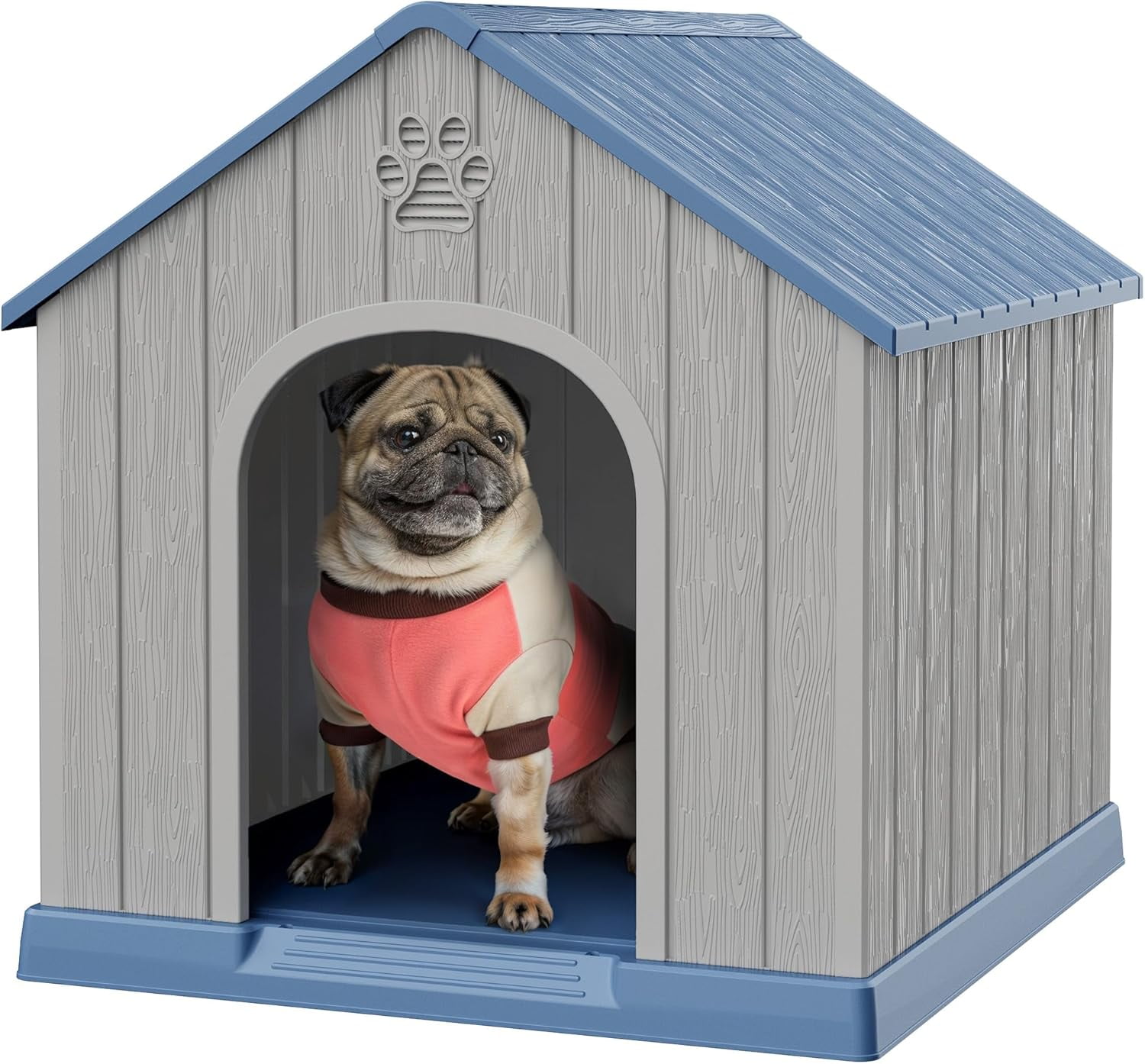 Dog House Outdoor Indoor, Plastic Small Dog House-Weatherproof Design with Air Vents & Elevated Floor for Small to Medium Dogs, Easy Clean and Assemble (Blue)