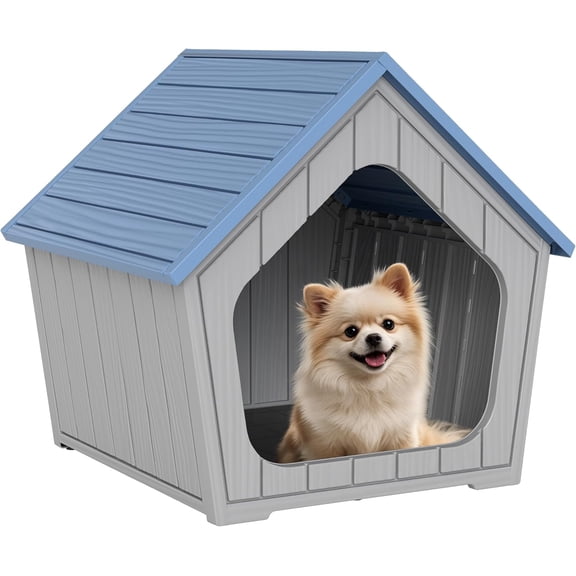 Dog House Outdoor Indoor for Small Dogs - Plastic Pet Shelter, Easy-Assemble & Weather-Resistant for Living Room, Balcony (Blue, 18" L x 22.4" W x 22.2" H)
