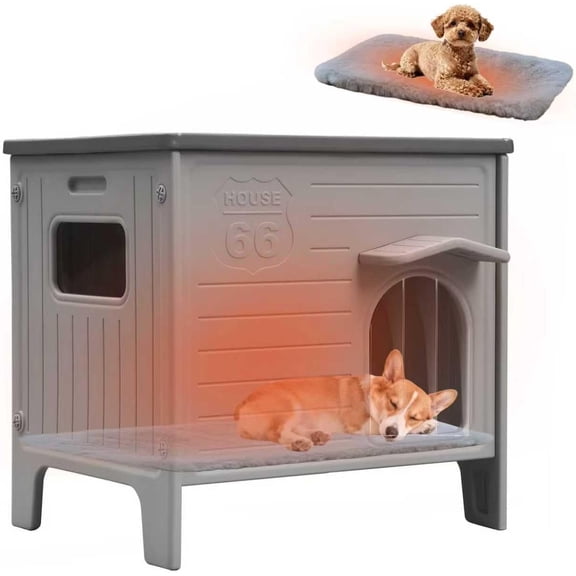 Dog House Outdoor Indoor for Small Medium Dogs, Insulated Dog House with Mat, Plastic Elevated Outdoor Dog House Waterproof Dog Kennel with Window, Clean Easily(M & Mat)