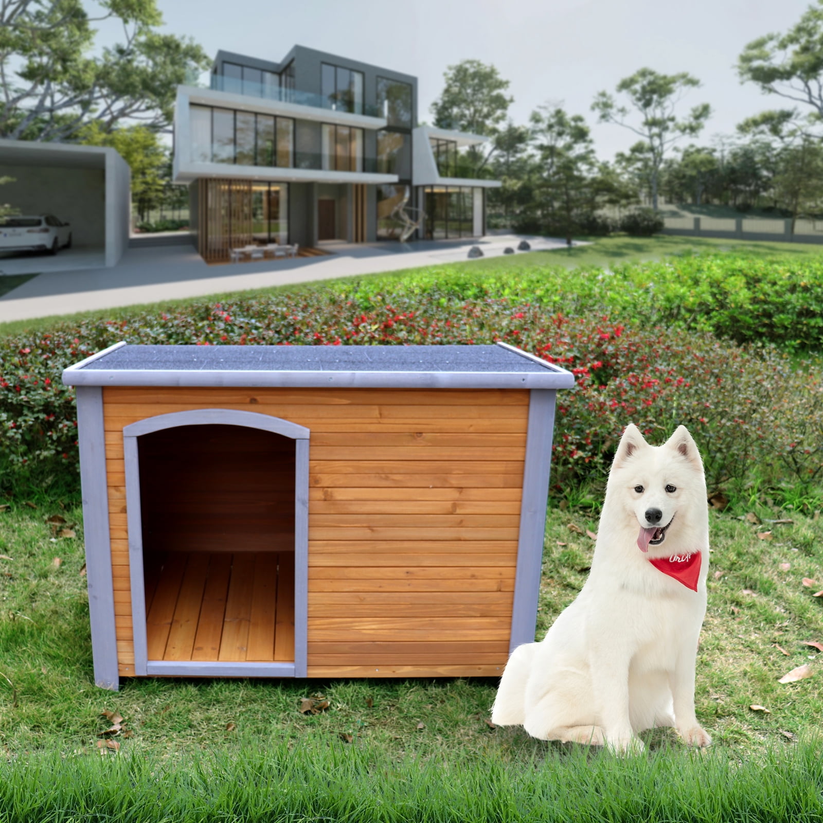 Dog House Outdoor & Indoor&nbsp; Wooden Dog Kennel for Winter with Raised Feet Weatherproof for Large Dogs