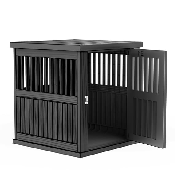 Dog House Resin Dog Crate Furniture End Table Outdoor Pet Kennel Dog Cage with Lockable Latch for Small to Medium Dogs, Black