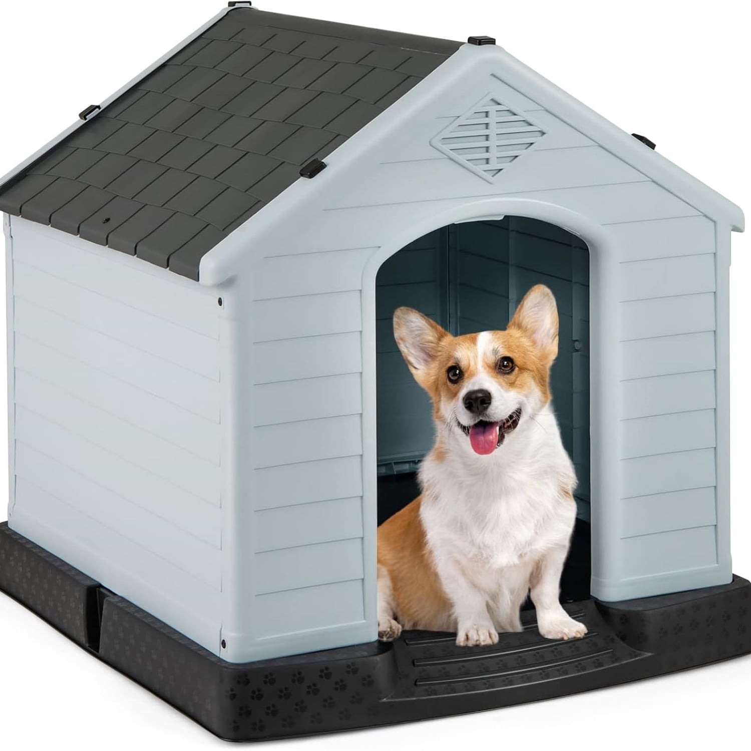 Dog House for Small Dogs, Waterproof Plastic Dog Houses with Air Vents and Elevated Floor, Easy to Assemble, Outdoor Cat Feeding Station Indoor Patio Backyard Dog Kennel House,