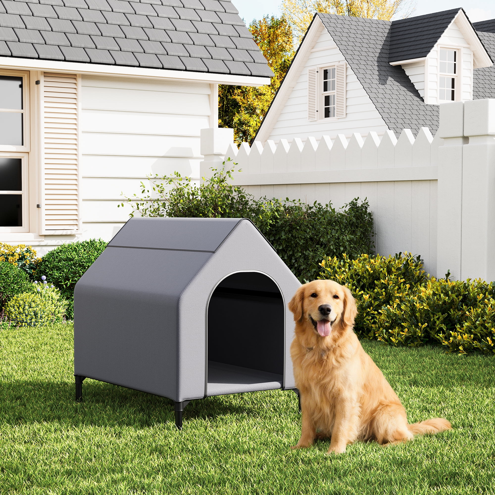 Dog House, Weatherproof 600D Oxford Canopy, 2 Top Windows, Breathable Mesh Fabric Bed, Dog Tents Shelter Kennel, Medium Dog House for Outdoor Indoor
