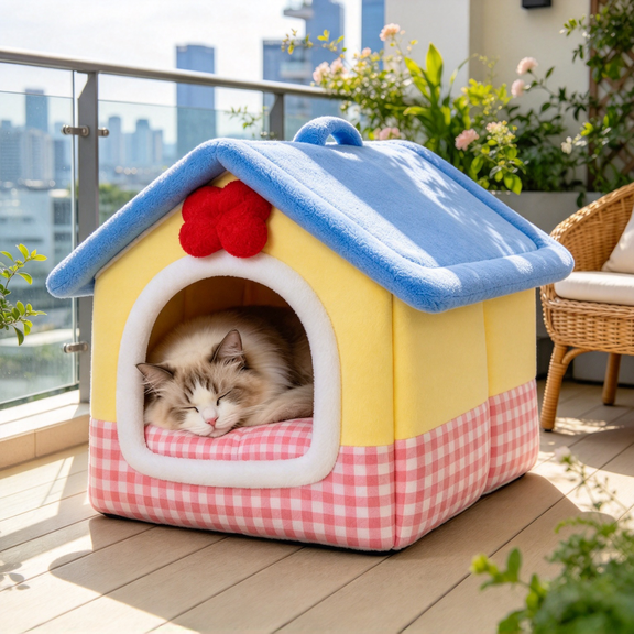 Dog Houses Soft Indoor Enclosed Tent Huts Warm Cave Dog Kennel House Type Winter Warm Small Dog Teddy Four Seasons Universal Removable and Washable Dog House Cat Nest Bed