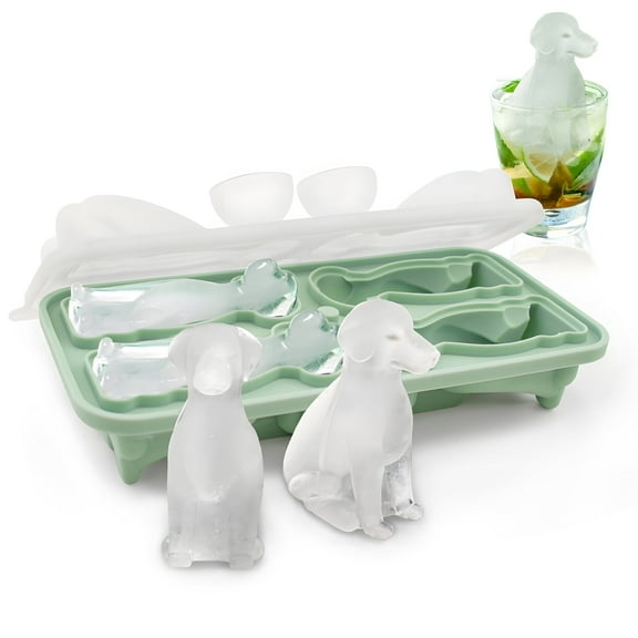 Dog Ice Cube Mold Silicone with Lid, 2.8” Slow-Melting Ice Trays for Whiskey & Cocktails - Dog Lover Gifts (Green)