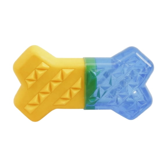 Dog Ice Toy for Summer, Freezable Water Filled Chew Stick, Durable Rubber Cooling Teething Bone for Small Medium Dogs, Interactive Outdoor Indoor Play Gift, Yellow Blue