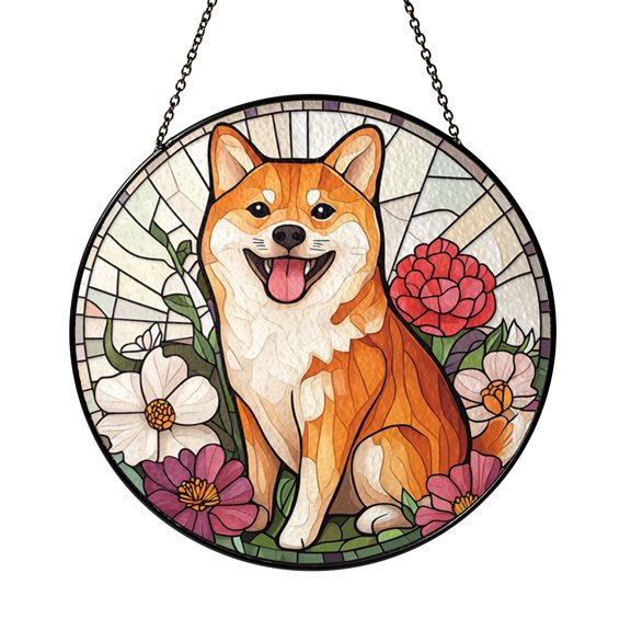 Dog Illustration Decorative Window Hanging tained Glass Style