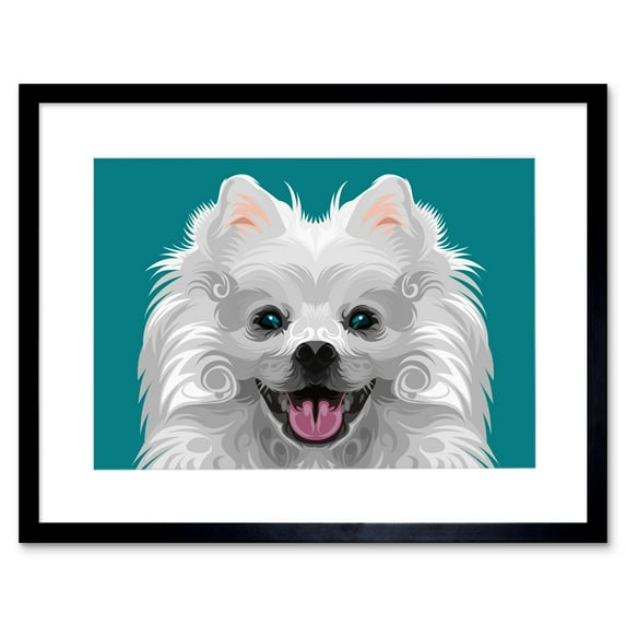 Dog Illustration Spitz Swirls Art Print Framed Poster Wall Decor 9x7 inch