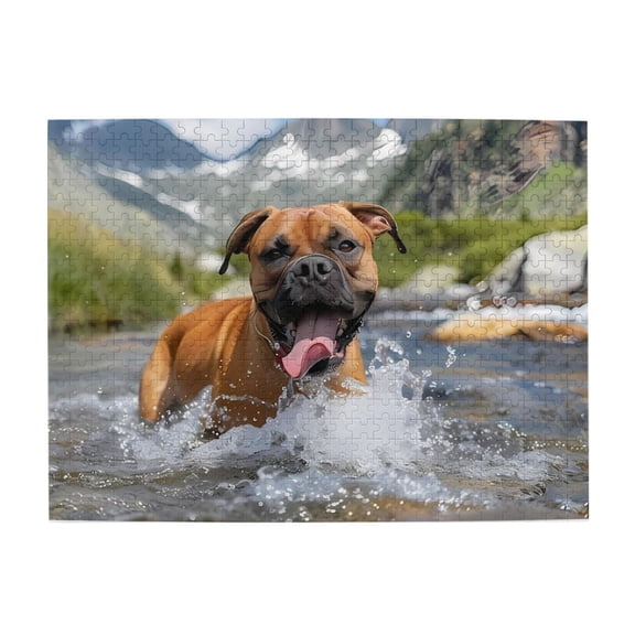 Dog In River Mountain View 500-Piece Wooden Jigsaw Puzzle for Adults, Fun & Challenging Family Brain-Teaser, Perfect Home Decor & Gift