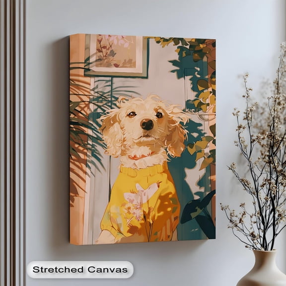 Dog In Yellow Sweater Art Cozy Pet Portrait Art Or