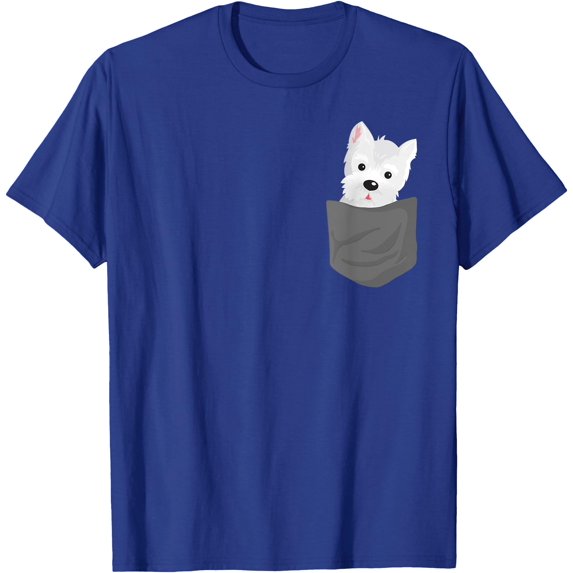 Dog In a Pocket (Fake) Graphic Cute Westie Terrier Lover Puppy Unisex T-Shirt for Men Women Kids Toddler,Royal Blue Color,Size L