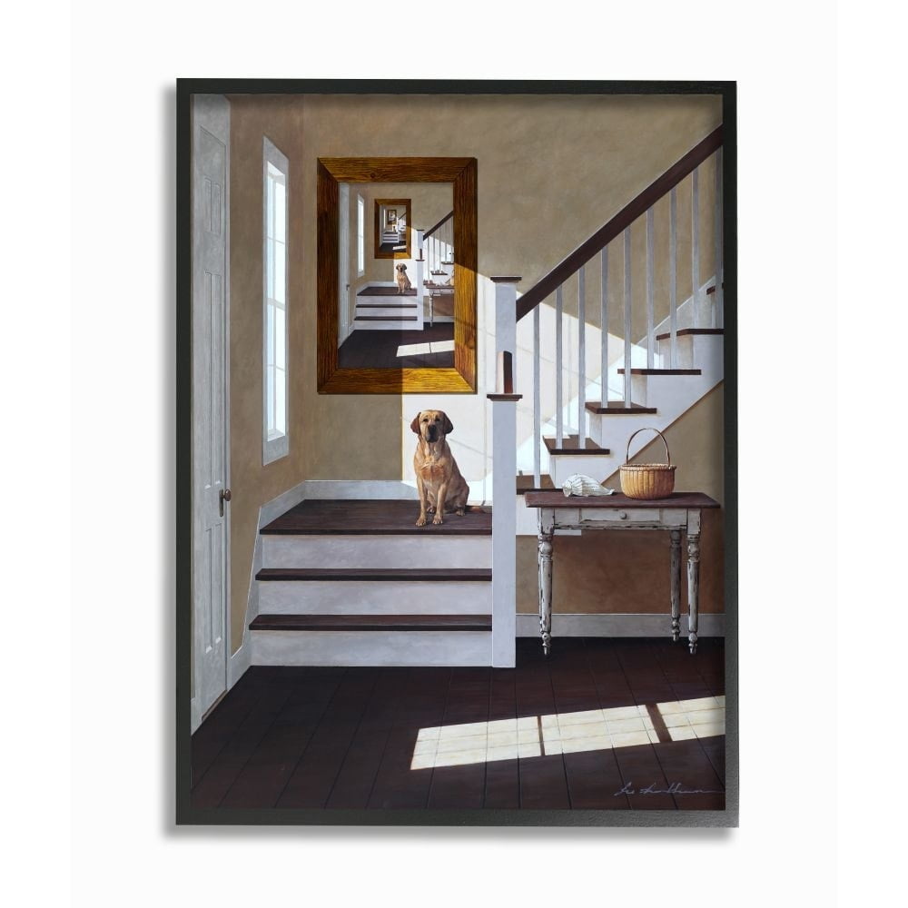 Dog Infront of Pet Portrait Charming Country Interior Framed Wall Art 24.00" x 30.00" Framed Painting Art Prints, by Stupell Home Décor