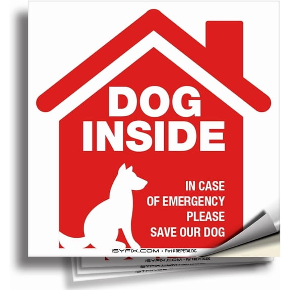 Dog Inside Alert Signs Stickers, 4 Pack, 5x5 Inch, Red