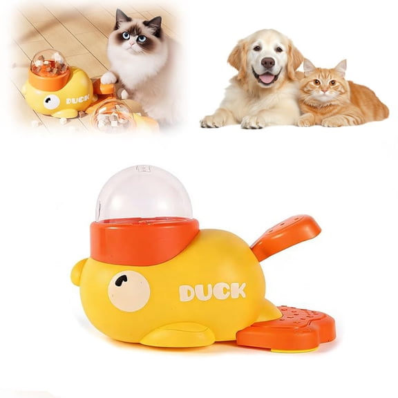 Dog Interactive Treat Dispenser, Yellow Duck Cat Treat Dispenser, Interactive Dog Food Dispenser with Button, Slow Feeder for Small & Large Cats Dogs (1PC)
