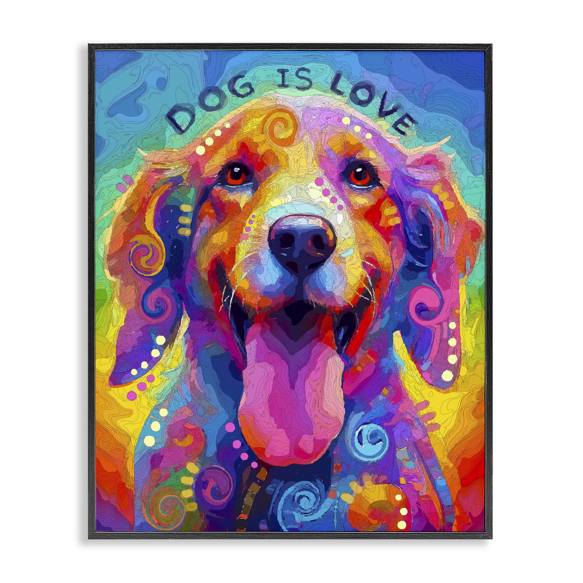 Dog Is Love Swirled Pattern Black Framed Giclee Art, design by Dean Russo- Evolution Collection