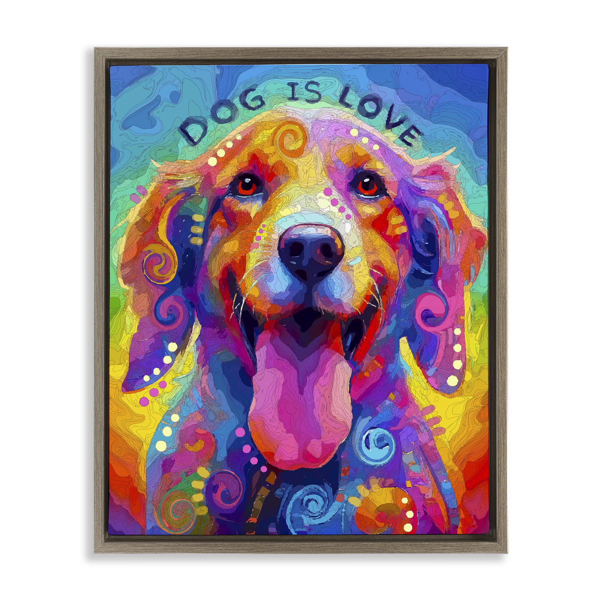 Dog Is Love Swirled Pattern Brown Framed Floater Canvas Wall Art, design by Dean Russo- Evolution Collection