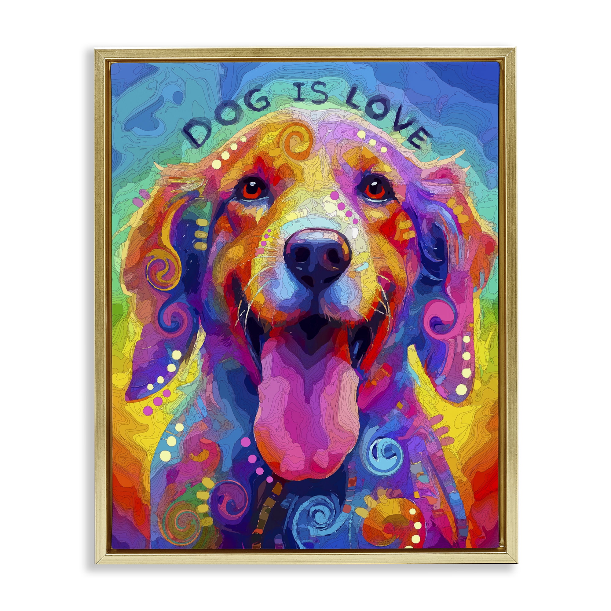 Dog Is Love Swirled Pattern Gold Framed Floater Canvas Wall Art, design by Dean Russo- Evolution Collection