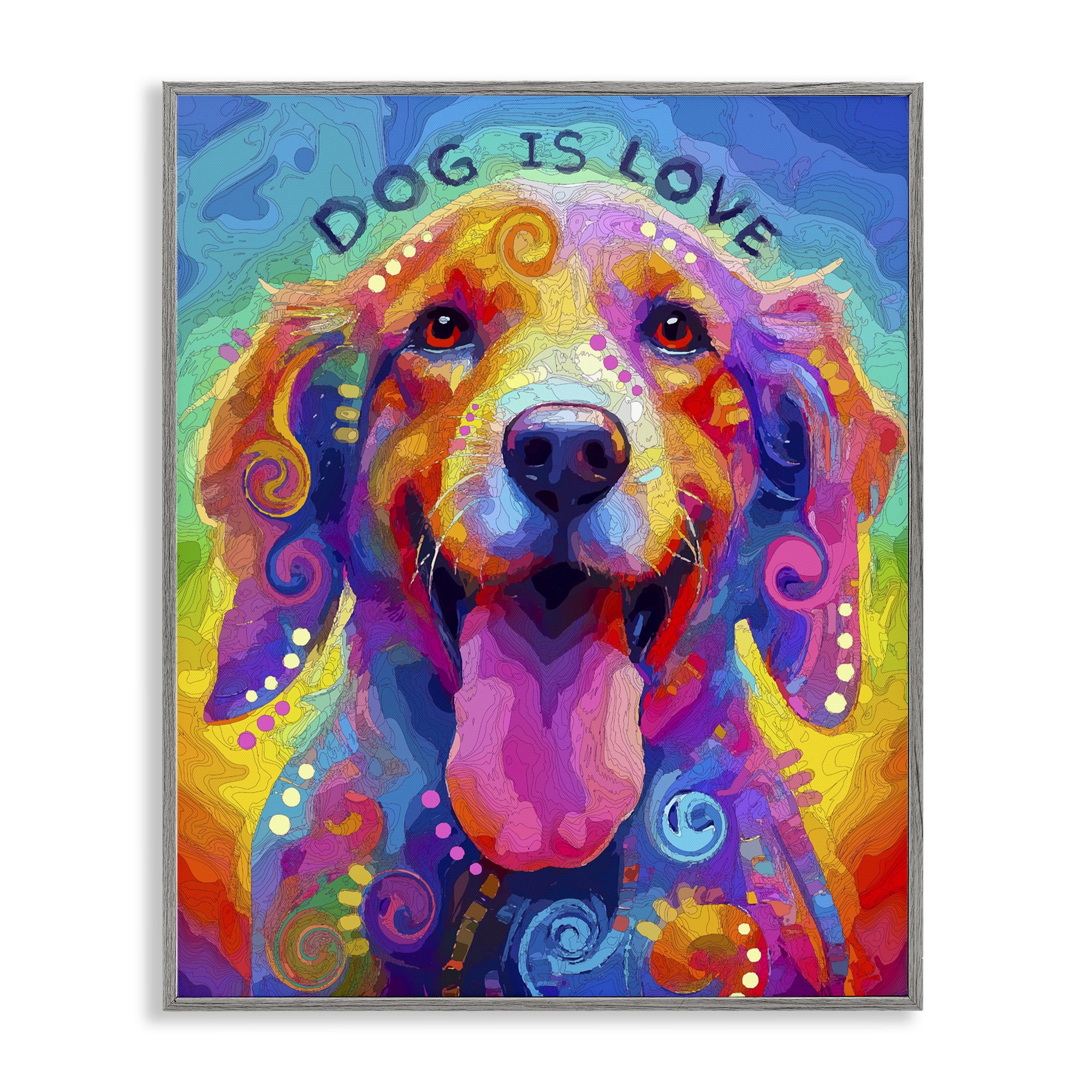 Dog Is Love Swirled Pattern Gray Framed Giclee Art, design by Dean Russo- Evolution Collection