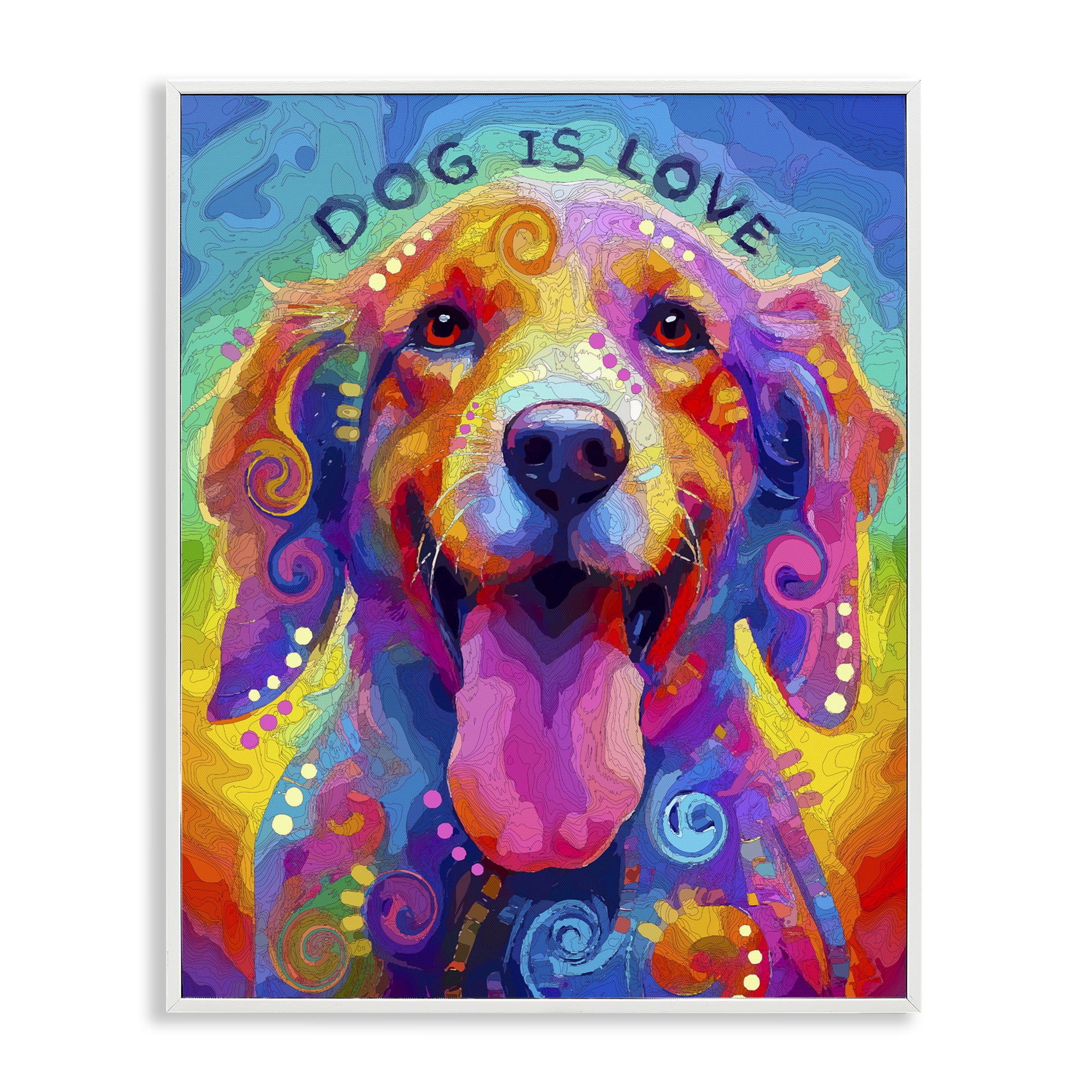 Dog Is Love Swirled Pattern White Framed Giclee Art, design by Dean Russo- Evolution Collection
