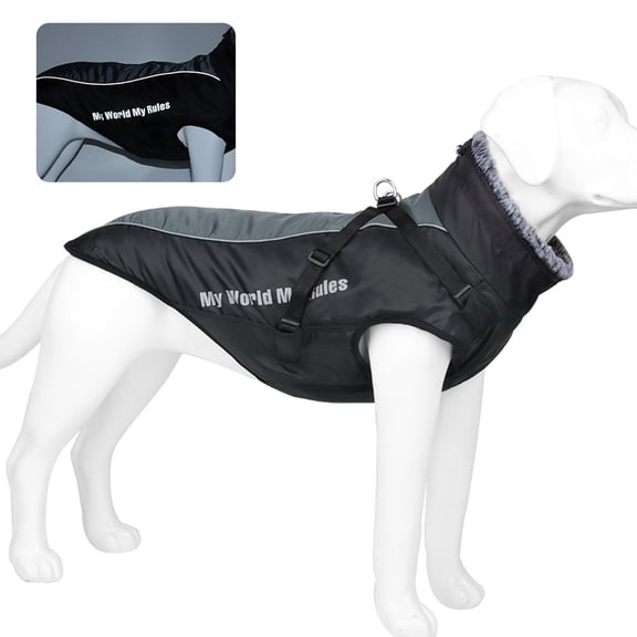 Dog Jacket with Harness Built in - Waterproof Fleece Winter Warm Dog Coats for Small Medium Dogs, Reflective Adjustable Furry Puppy Vest Clothes for Outdoor Walking (Blue,M)