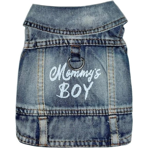 Dog Jeans Jacket Mommy's Boy Denim Pet Coat for Puppy Small Dogs Classic Overalls Male Cat Costumes Washed Vest Clothes Outfit T-Shirts Chihuahua,Yorkie,Teacup