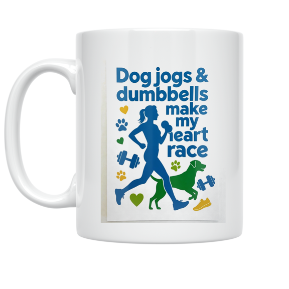 Dog Jogs & Dumbbells Make My Heart Race - Dog Owner - 11 oz Ceramic Coffee Mug