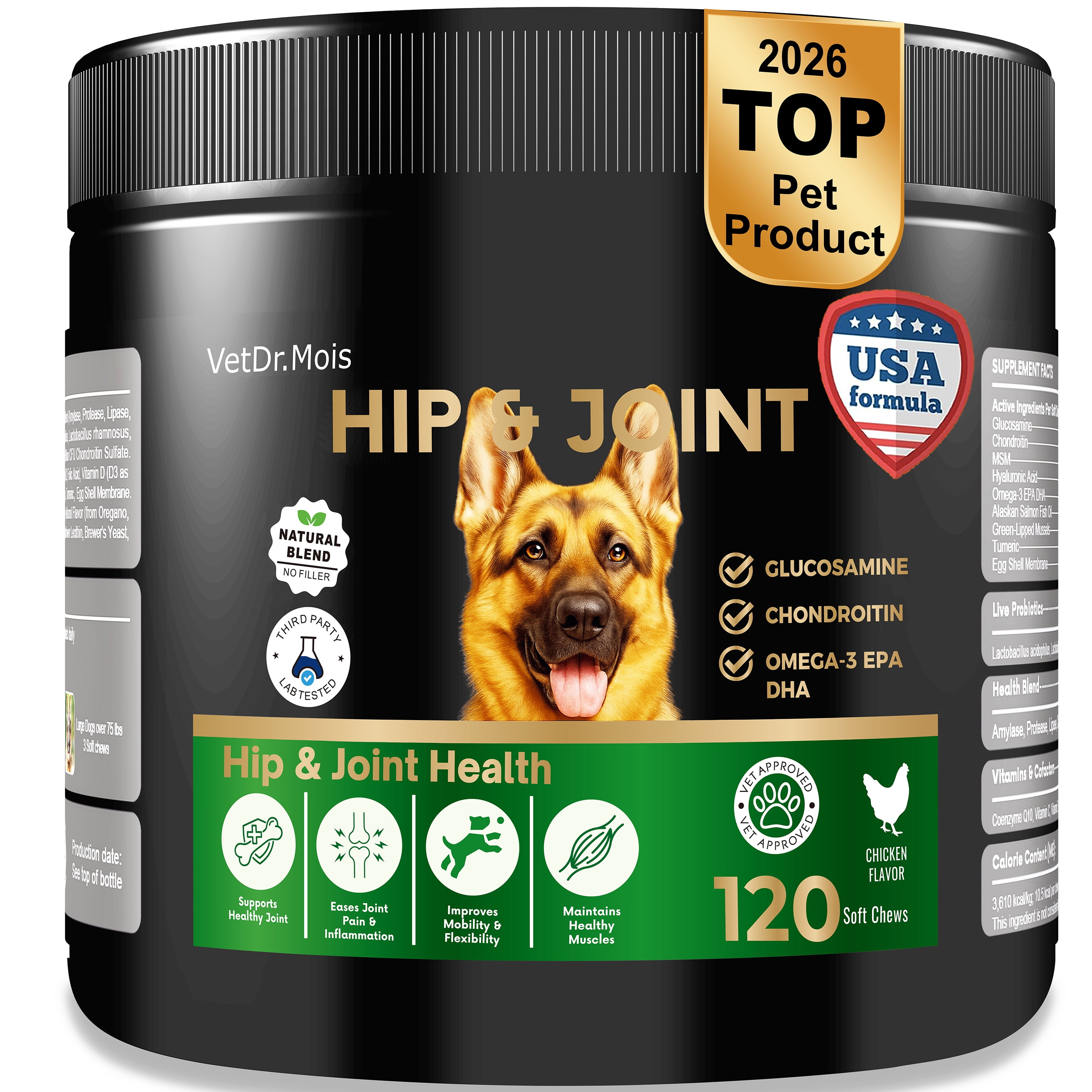 Dog Joint Supplement Chews with Glucosamine & MSM & Omega 3–Joint ...