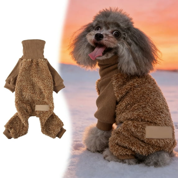 Dog Jumpsuit Turtleneck Fleece Pet Pajamas Soft Warm Winter Outfit For Small Medium Large Dogs Cold Weather(Brown-L)