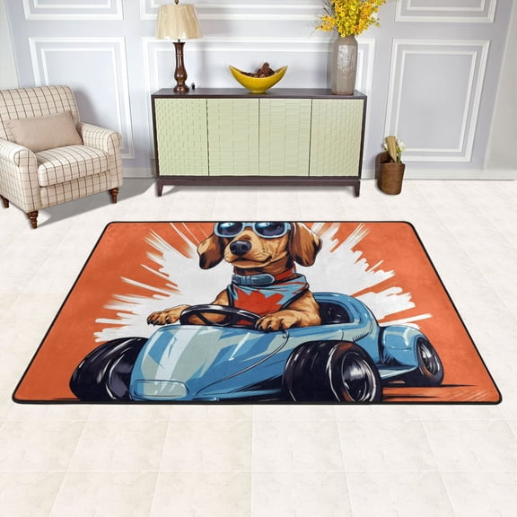 Dog Kart Car Area Rug Washable 72 x 48 Floor Carpet Mat Non Slip for Bedroom Living Room Kids Room Home Decor