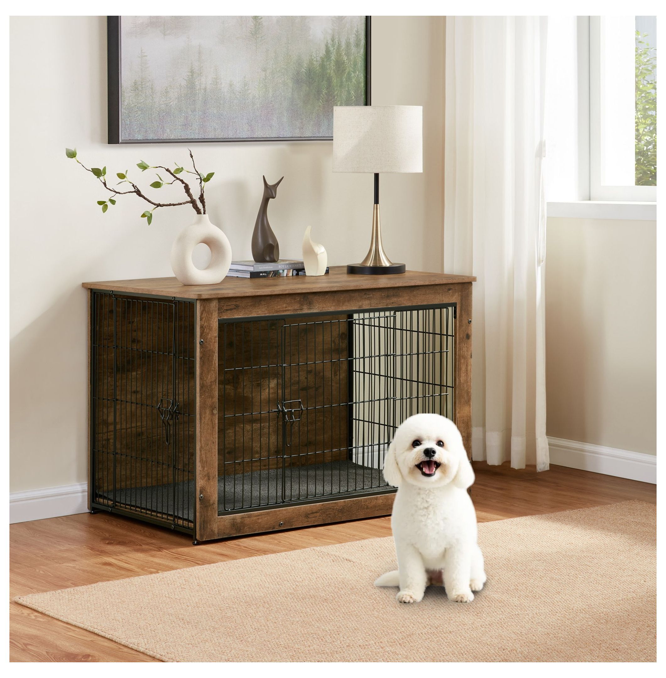 Image showcasing Dog Kennel Furniture, Wooden Dog Crate End Table, Heavy Duty Dog Crate ...