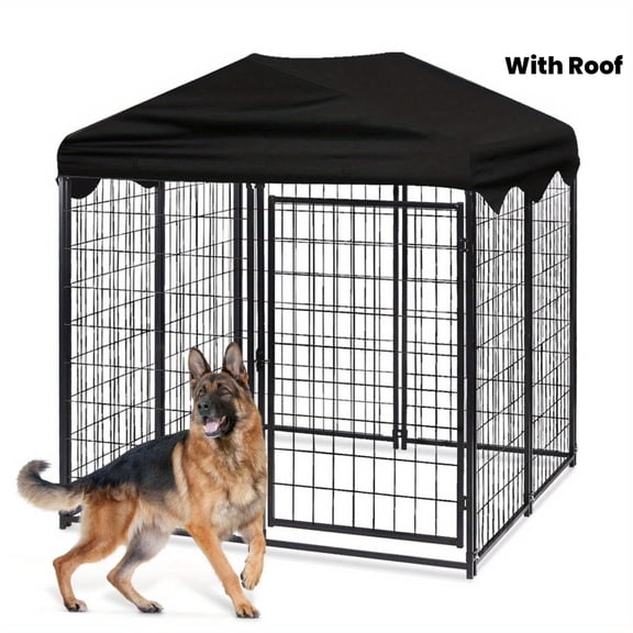 Dog Kennel Outdoor Dog House with Roof Cover for Medium to Small Dog Outside 4ft X 4ft X 4.5ft, Dog Enclosures Pet Crate Cage Playpen Dog Run Indoor