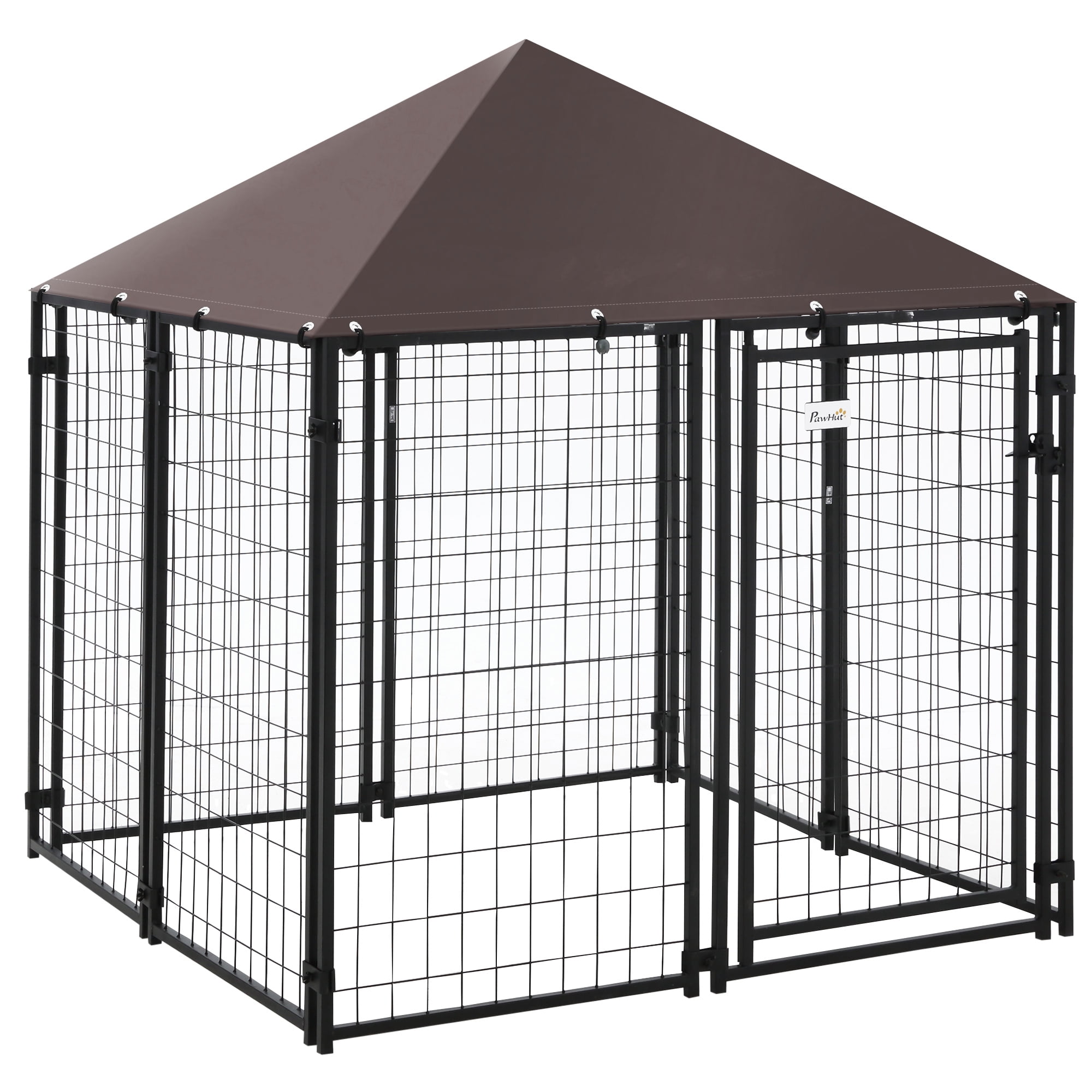 Dog Kennel Outdoor, Walk-in Pet Playpen, Welded Wire Steel Dog Fence with Water-and UV-Resistant Canopy, Jet Black 5' x 5' x 5'