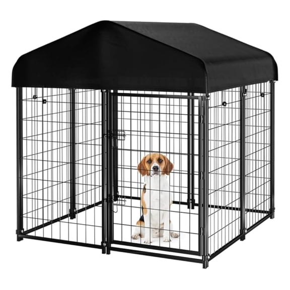 Dog Kennel Outdoor with Roof, 4'x4.2'x4.5' Welded Wire Dog Enclosures for Outside, Heavy Duty Dog Crate with UV-Resistant Waterproof Cover