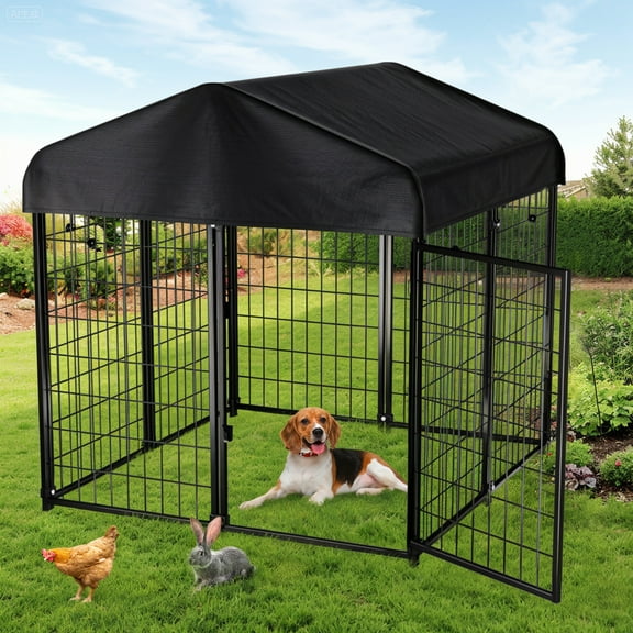 Dog Kennel, DOMIPET Large Dog Kennel for Outdoor, 4ft x 4.2ft x 4.5ft Heavy Duty Pet Crate with Oxford Cloth Roof