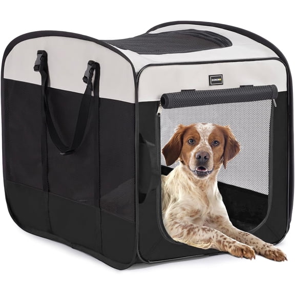 Dog Kennels and Crates for Medium Dogs, Portable Pop Up Indoor Pet Cage with Sturdy Wire Frame, Collapsible Travel Crate Soft Sided Cat Bag Escape Proof (Black, 32.0" L x 21.0" W x 26.0" H)